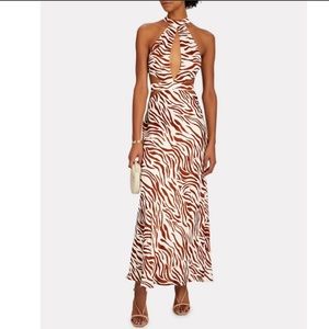 Auteur Emilie Zebra Silk Halter Maxi Dress